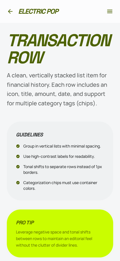 Transaction Row · light